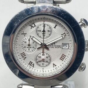 Klaus Kobec Chronograph Mens Watch 39mm Silver Tone Couture Sports New Battery
